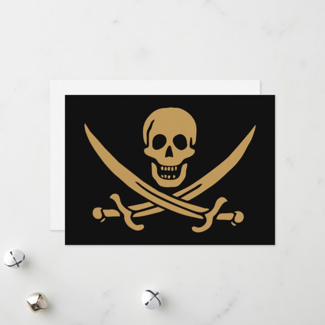 Cartão De Festividades Aztec Dourado Crânio e Cutlass Pirata Calico Jack (Frente/Verso In Situ)