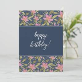 Cartão De Festividades Azul Boho Floral Aquarela Feliz Aniversário