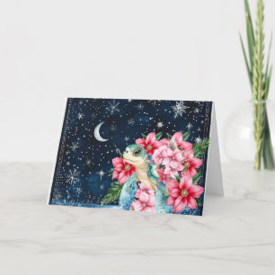 Cartão De Festividades Azul-branco, cor-de-rosa, Tartaruga-do-mar