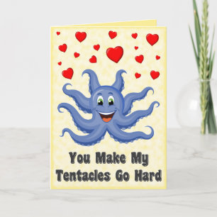 Cartão De Festividades Azul Cartoon Octopus Hearts Dia de os namorados En