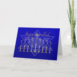 Cartão De Festividades Azul de Hanukkah Menorah