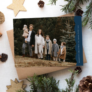 Cartão De Festividades Azul de Orçamento Onda Moderna Duas Fotografias Na