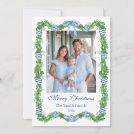 Cartão De Festividades Azul e Branco Chinoiserie Grinalda Grandmillenial