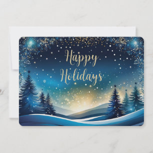 Cartão De Festividades Azul e Dourado Feliz Férias 5x7 Pearl Shimmer