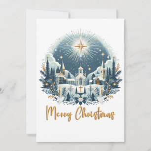 Cartão De Festividades Azul Feliz Natal e ouro
