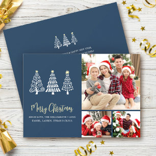 Cartão De Festividades Azul Feliz Natal Foto Árvores Caprichosas Script