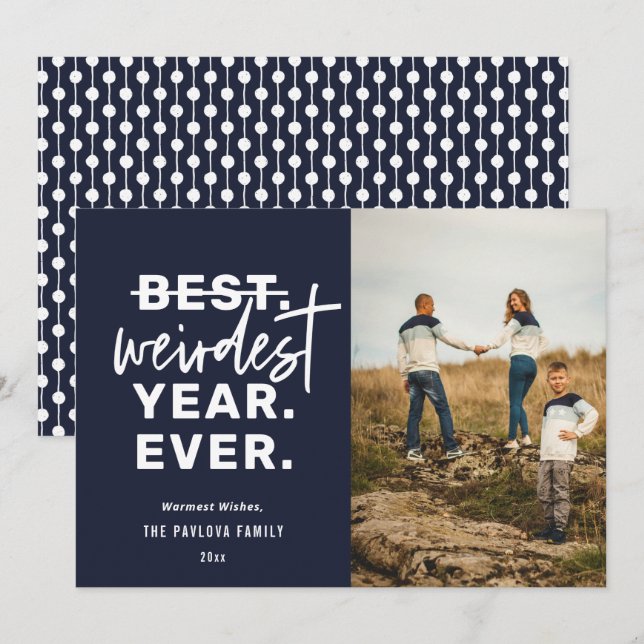 Cartão De Festividades Azul Humor do Ano Mais Esquisito (Frente/Verso)