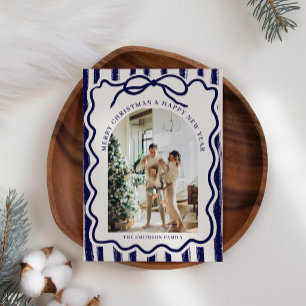 Cartão De Festividades Azul Marinho & Champanhe Elegante Arco Foto Natal
