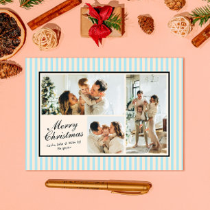 Cartão De Festividades Azul Moderno - Greve Vertical 3 Foto Natal