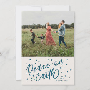 Cartão De Festividades Azul Noturno Paz na Terra Letreiro Foto