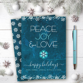 Cartão De Festividades Azul Paz Alegria Amor Floco de Neve Tipografia Sim