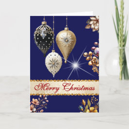 Cartão De Festividades Azul Real Dourado Branco Enfeites Natal Vintage