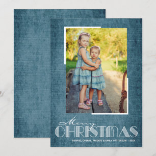Cartão De Festividades Azul Rústico Foto de Natal