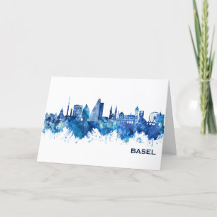 Cartão De Festividades Azul Skyline de Suiça Basileia
