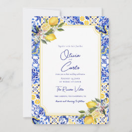 Cartão De Festividades Azulejo Mediterrâneo Italiano Casamento Limão