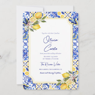 Cartão De Festividades Azulejo Mediterrâneo Italiano Casamento Limão