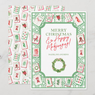 Cartão De Festividades Azulejos de Mahjong de Natal em Aquarela Festa