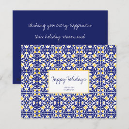 Cartão De Festividades Azulejos mediterrânicos Padrão Azul e Amarelo