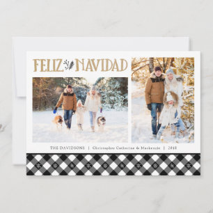 Cartão De Festividades B&W Buffalo Check Snowflakes Feliz Navidad