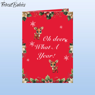 Cartão De Festividades Baby Deer, Fawn, Doce, Reindeer Floral 🦌 🎄 Verme