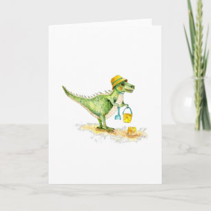 Cartão De Festividades Baby Dinosaur T-Rex na praia