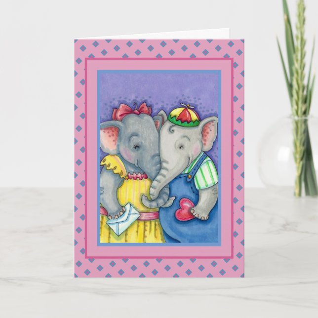 CARTÃO DE FESTIVIDADES BABY ELEFANTS PRIMEIRO AMOR, AMIGOS DO PACHYDERM. (Frente)