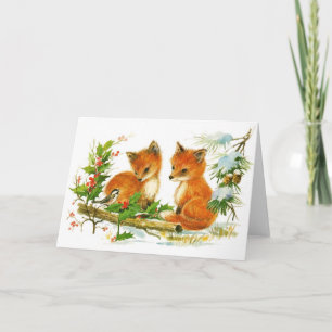 Cartão De Festividades Baby Foxes Holly Christmas Card