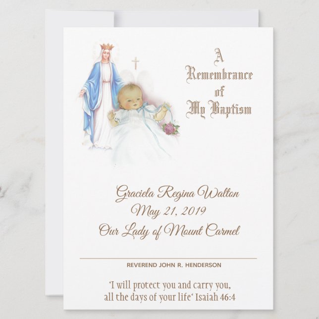 Cartão De Festividades Baby Girl Baptism Christening Mary Certificate (Frente)
