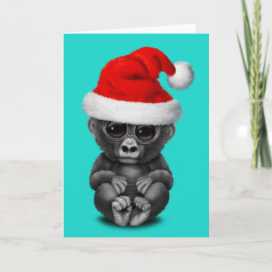 Cartão De Festividades Baby Gorilla Vestindo um Papai Noel