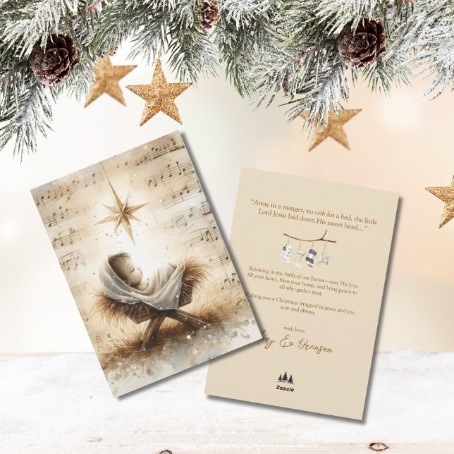 Cartão De Festividades Baby Jesus Non Photo Watercolor Christmas (Baby Jesus in Manger Christmas Card)