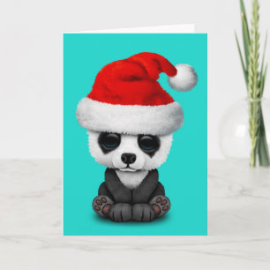 Cartão De Festividades Baby Panda Bear Wearing a Santa Hat