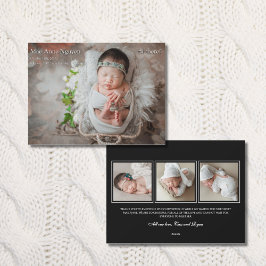 Cartão De Festividades Baby Photo Modern Birth Announcement Black & White