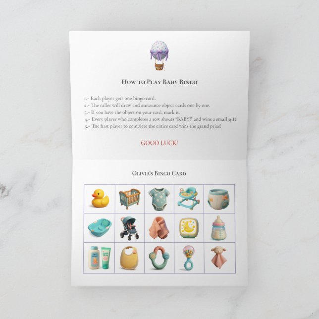 Cartão De Festividades Baby Shower Bingo Game Board18. Fun Party (Interior)