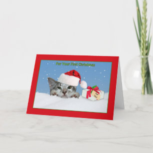 Cartão De Festividades Baby's First Christmas, Cat In Snow