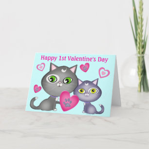 Cartão De Festividades Baby's First Valentine's Day Cats Greeting Card