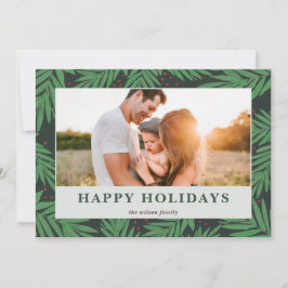 Cartão De Festividades Bagas Botânicas Modernas Foto Verde   