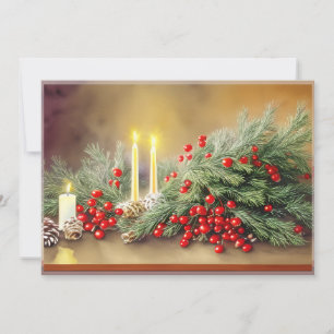 Cartão De Festividades Bagas de abeto e velas orçamento Natal