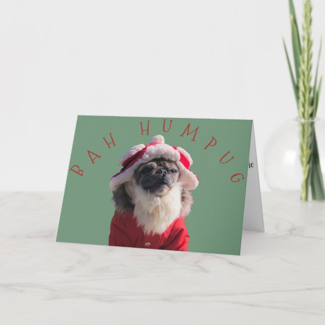 Cartão De Festividades "Bah Humpug" Engraçado Pug Papai Noel (Frente)