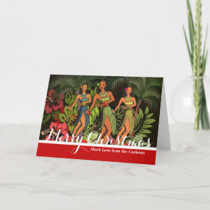 Cartão De Festividades Bailarinas de Hula Havaianas Vintage Árvore de Pal