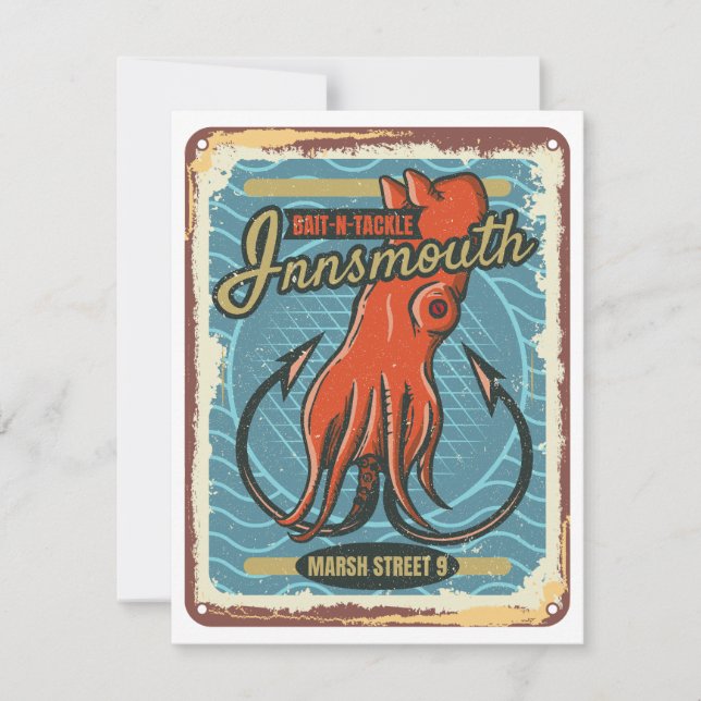 Cartão De Festividades Bait Innsmouth e Lovecraft para pesca de combate (Frente)