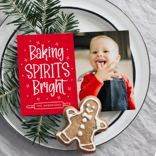 Cartão De Festividades Baking Spirits Foto Vermelha Brilhante
