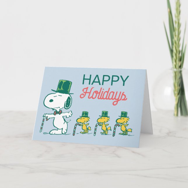 Cartão De Festividades Balas de Hortelã com Chapéu Alto do Snoopy (Frente)