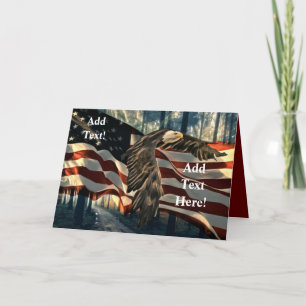 Cartão De Festividades Bald Eagle American Flag Country Road Holiday Card