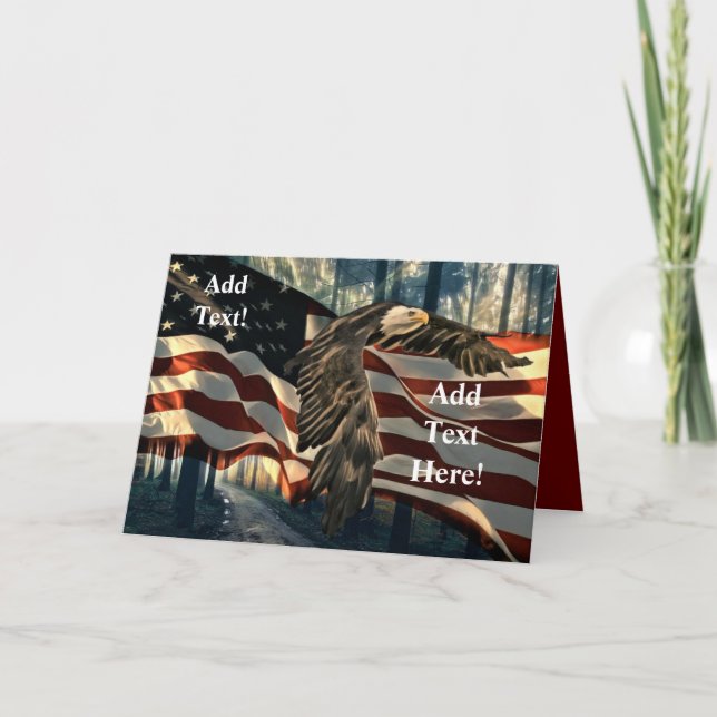 Cartão De Festividades Bald Eagle American Flag Country Road Holiday Card (Frente)