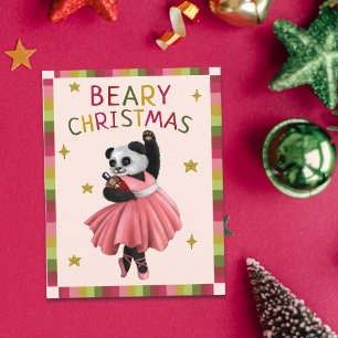 Cartão De Festividades Balé de natal Rosa-Rosa-Bonita Dançando Panda