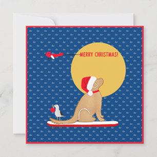 Cartão De Festividades Baleias de Dia de Praia Surfando Cachorro Santa Do