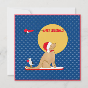 Cartão De Festividades Baleias de Dia de Praia Surfando Cachorro Santa Do
