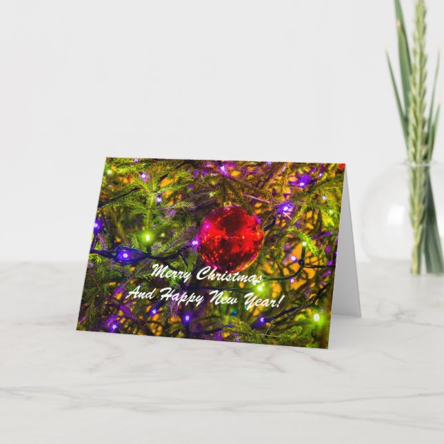 Cartão De Festividades Ball Red Spruce de Natal (Frente)