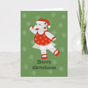 Cartão De Festividades Ballerina Hipopótamo Natal Flocos de Neve illusima