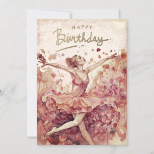 Cartão De Festividades Ballerina Watercolor Feliz Aniversário